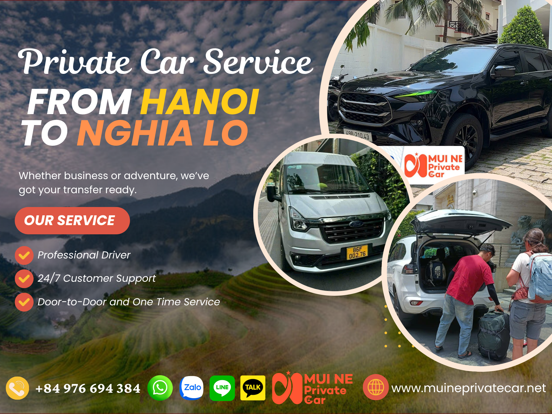 Private Car Service from Hanoi to Nghia Lo – Mui Ne Private Car