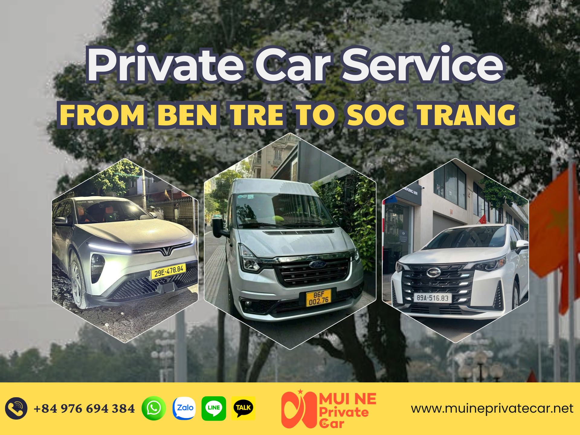 Private car Ben Tre to Soc Trang via QL60