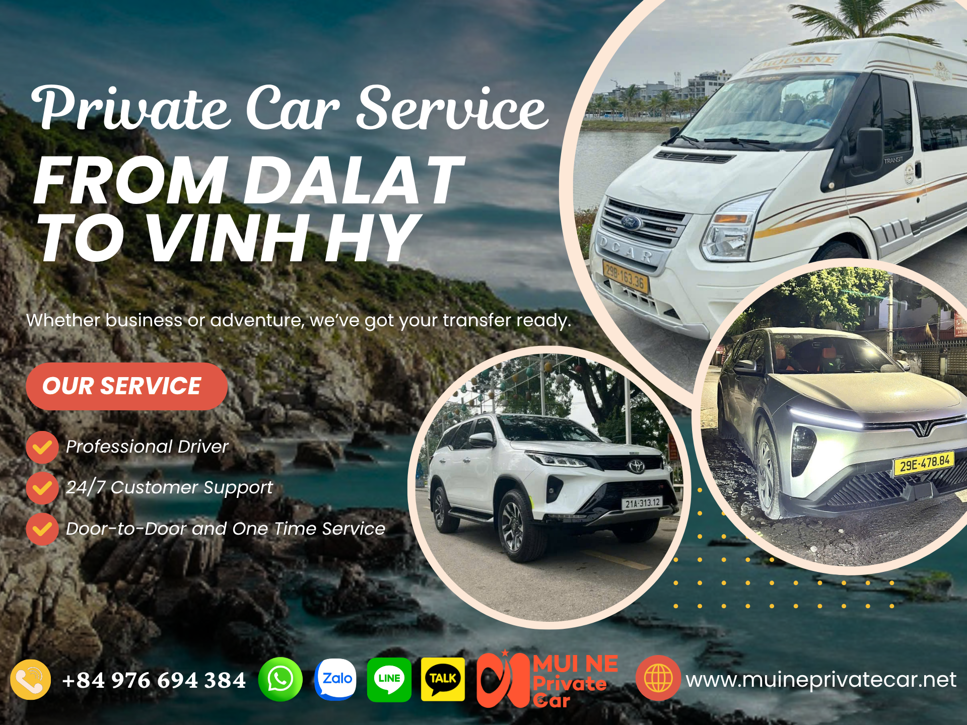 Private Car Transfer From Dalat to Vinh Hy Bay