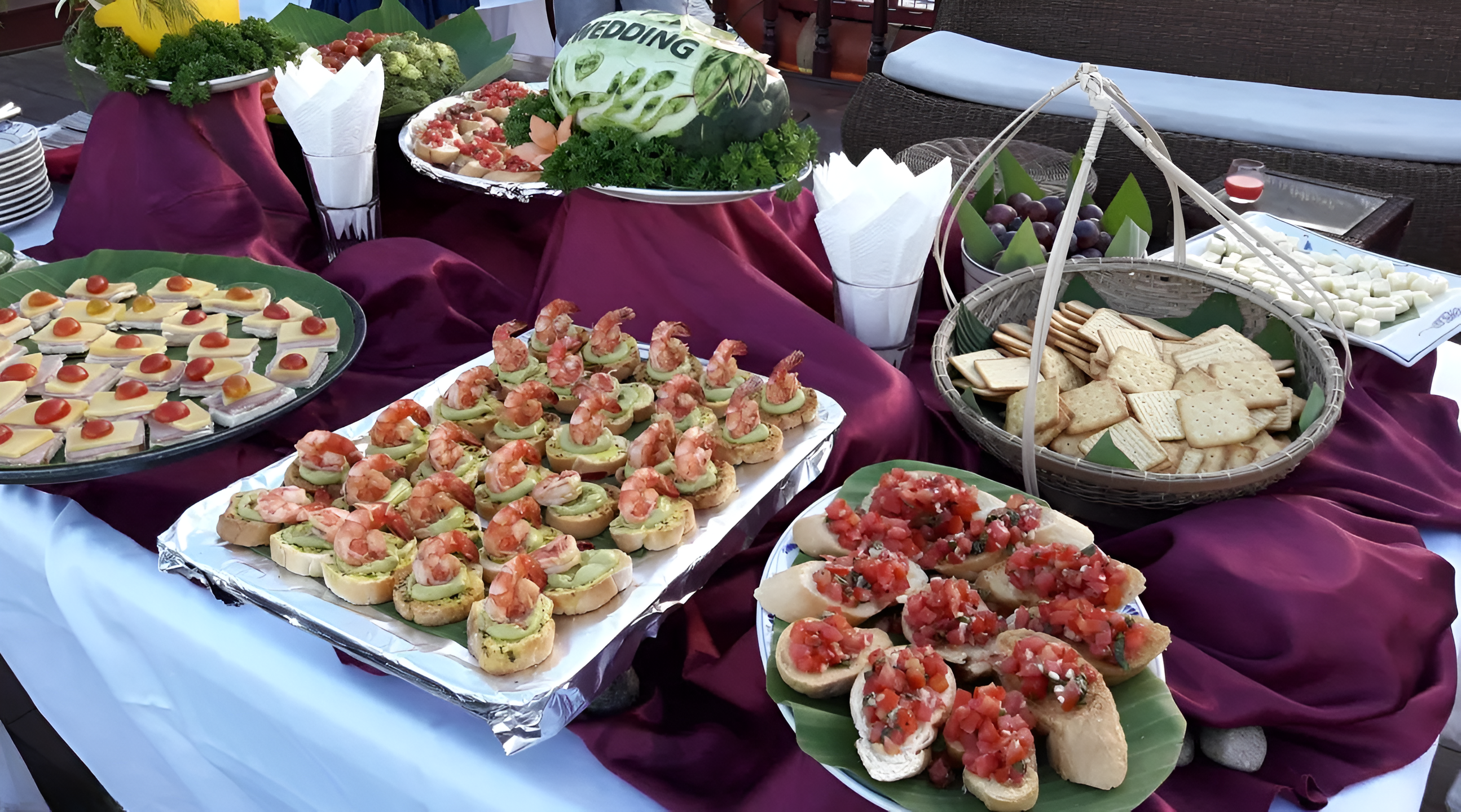 Welcome canapes and seafood spread on board Emperor Cruise