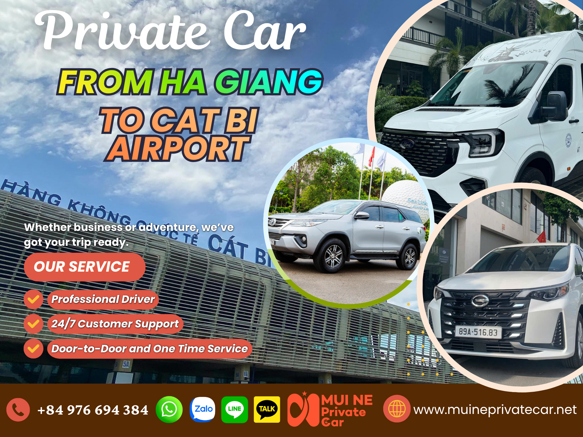 Private car Ha Giang to Cat Bi Airport
