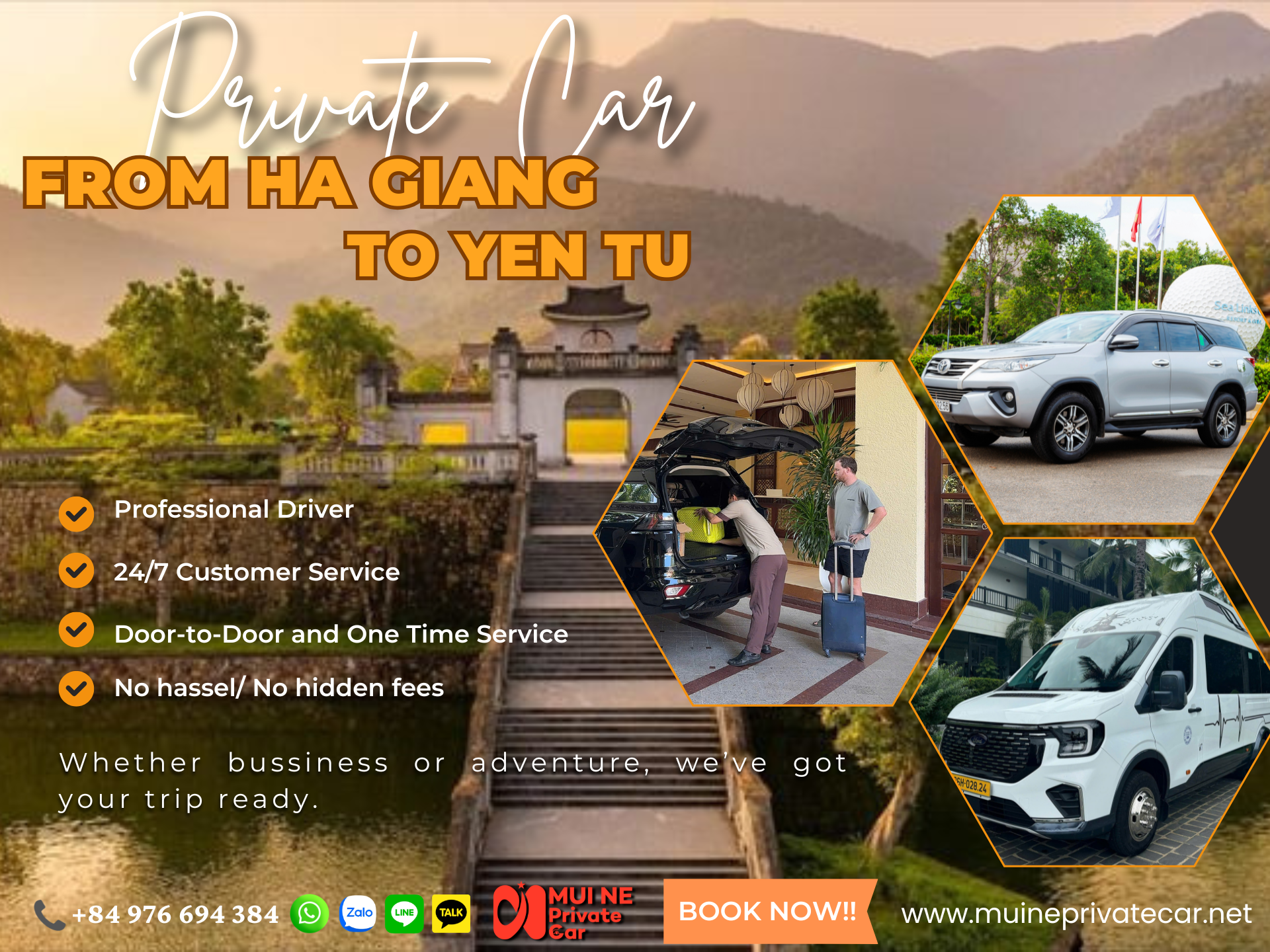 Private luxury car Ha Giang to Yen Tu