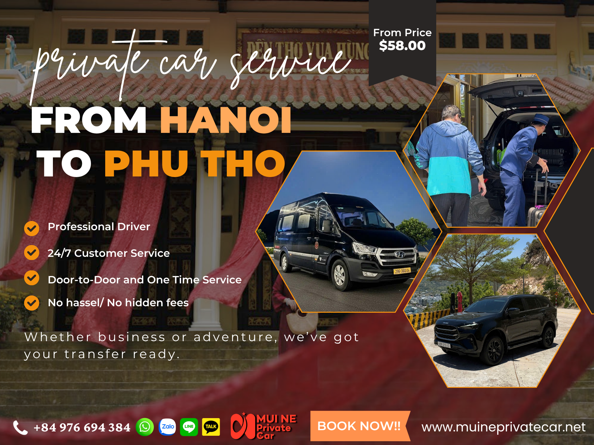 Private Car Service from Hanoi to Phu Tho – Mui Ne Private Car