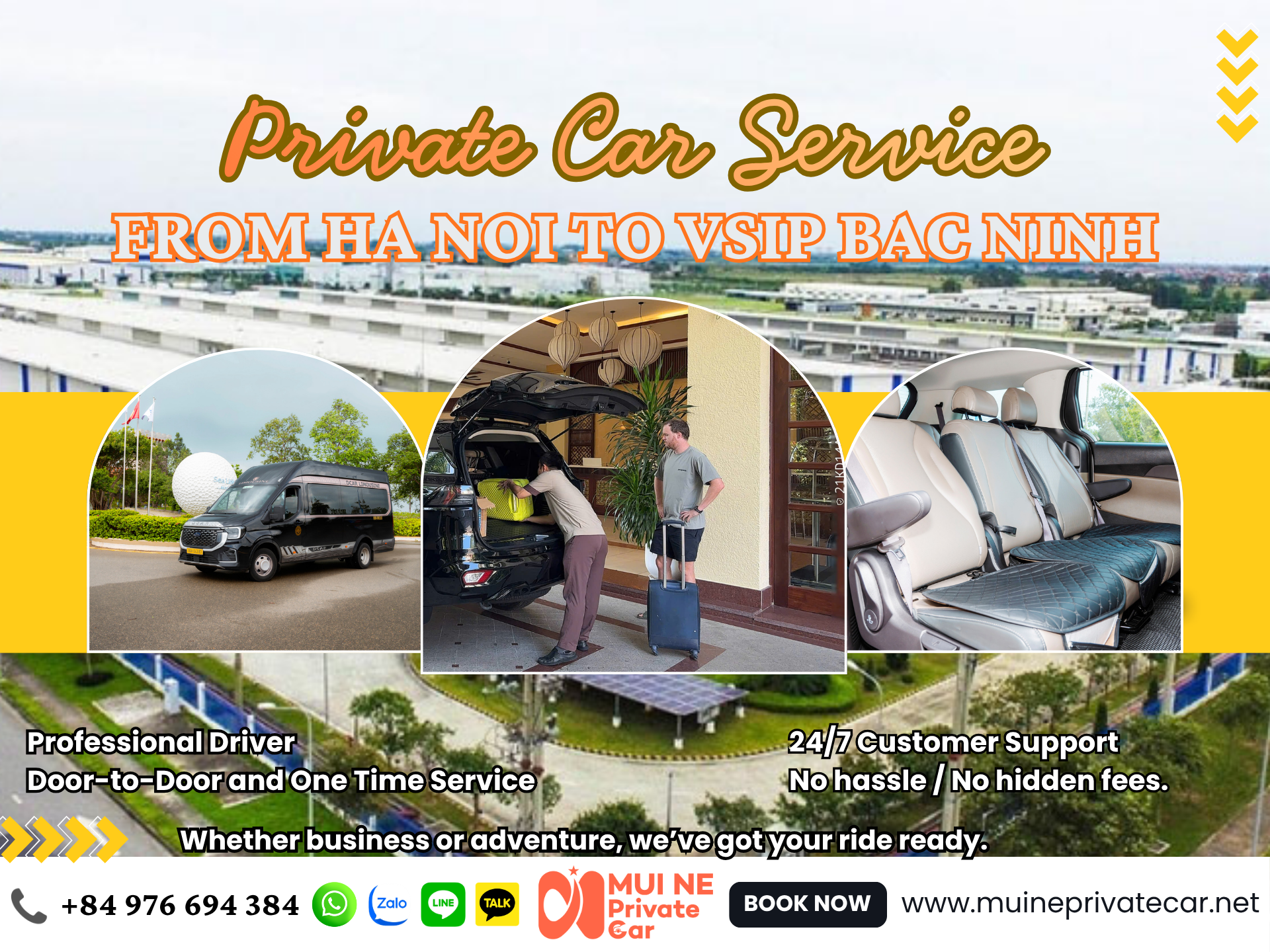 Private car Hanoi to VSIP Bac Ninh – modern sedan on expressway