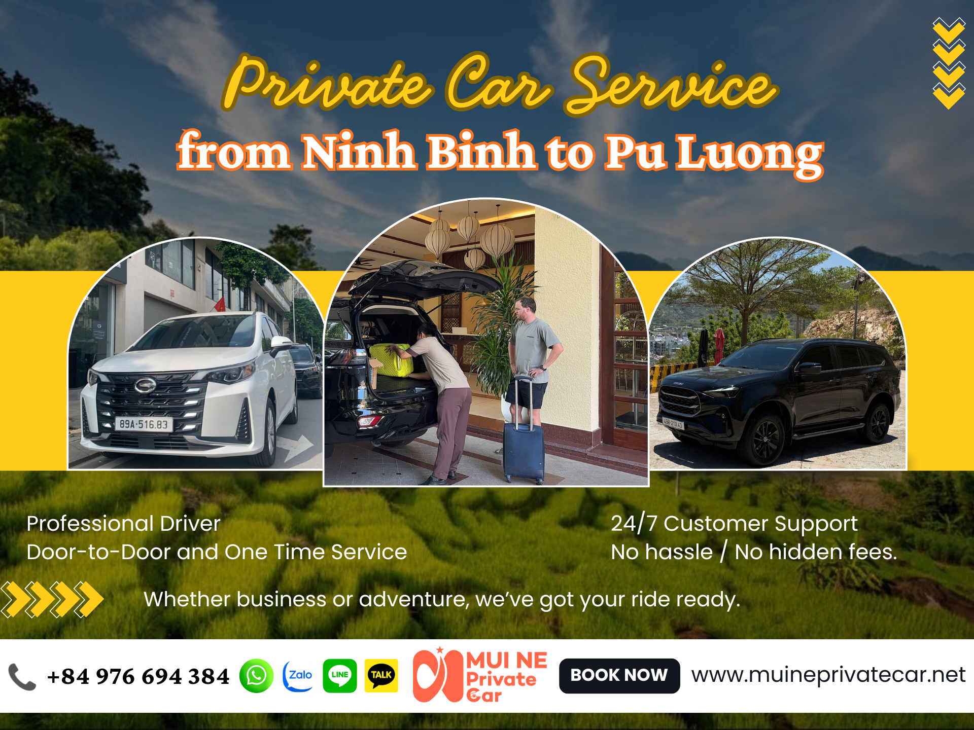 Private Car from Ninh Binh to Pu Luong - Mui Ne Private Car